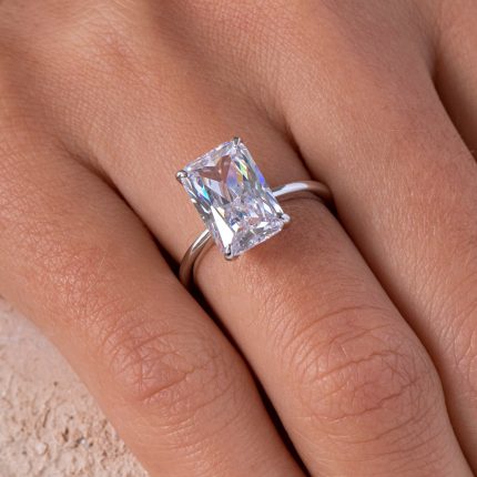 Emerald Cut 3 Carat Simulated Diamond Solitaire Ring – 925 Sterling Silver Elegance