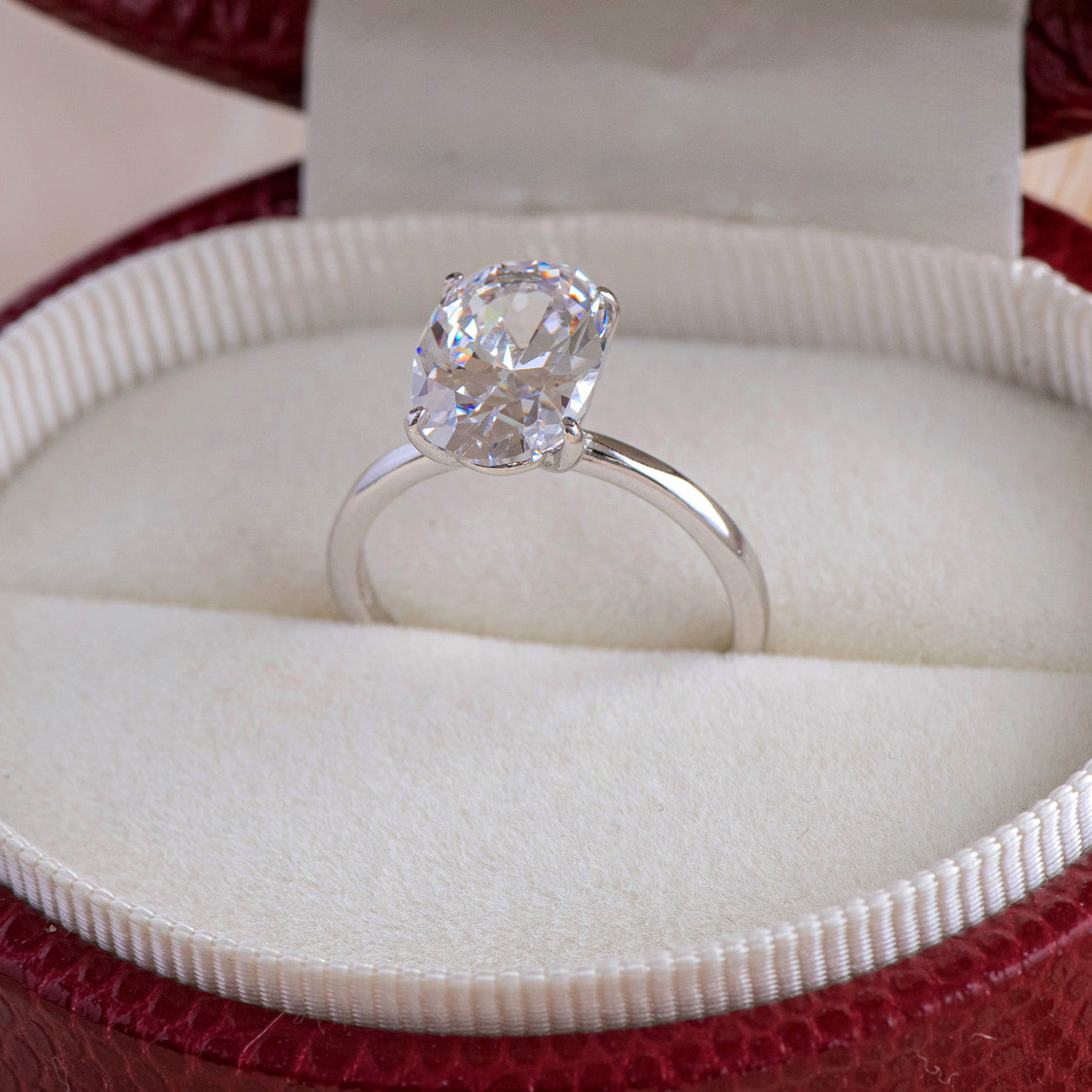 925 Sterling Silver Oval Simulated Diamond Solitaire Engagement Ring (Sizes J-U)