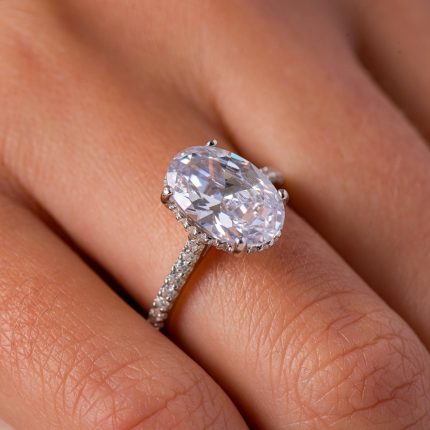 Oval Cut 4 Carat Statement Ring – Hidden Halo & Pave Elegance